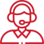 A red icon of a person wearing a headset, symbolizing customer support.