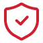 A red shield icon with a check mark inside.